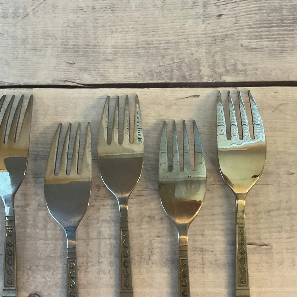 Riviera RIF4 Stainless Flatware Japan Set Of 8 Salad Dessert Forks MCM Vintage